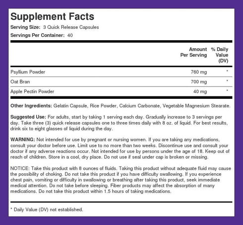 Piping Rock Fiber Complex | 1500mg | 120 Capsules | Triple Action Fiber | with Psyllium, Oat Bran and Apple Pectin | Non-GMO Supplement...