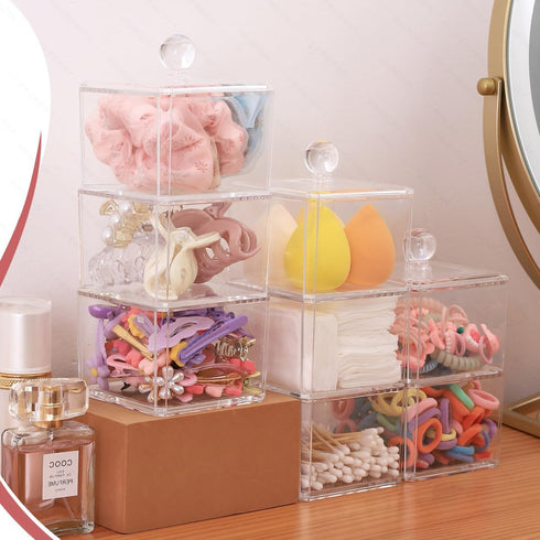 Hair Accessories Organizer for Girls, Clear 3 Stackable Acrylic Hair Tie Organizer for Headband, Bows, Cotton Swab Organization, Bathroom Containe...