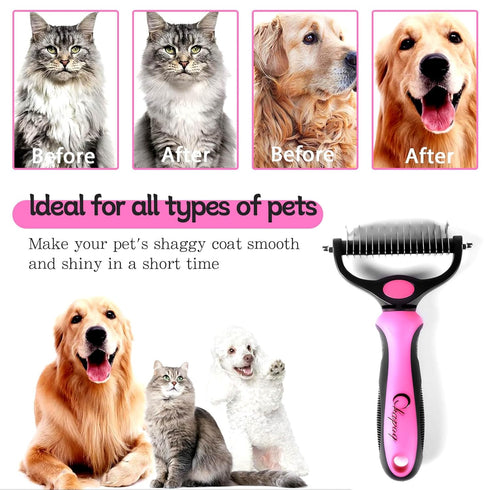 Pet Grooming Brush and Metal Comb Double Sided Long Hair Pet Undercoat Cleaner Brush for Dogs and Cats Removes mats and lint Effectively removes c...
