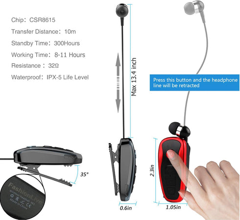 Retractable Wireless Headset Wireless Headphones Business Office Driver Earbud with Clip Retractable Noise Canceling Earbud...