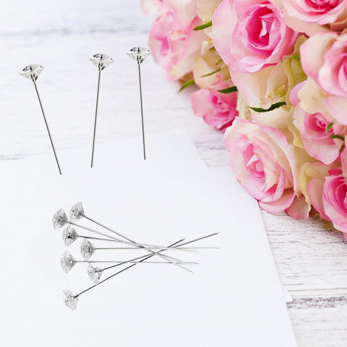 100 Pcs Boutonniere Pins, 2.1 Inch Bouquet Pins Floral Diamond Rhinestones Crystal Head Pins, Straight Head Pins for Wedding Bouquet Flower DIY Su...