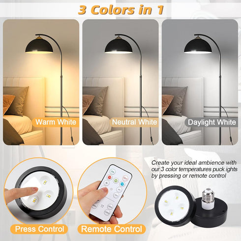 Black Battery Light Bulb, Battery Operated Puck Lights with Remote, AA Battery powered E26 Bulb with Memory Function, dimmable cordless light bulb...