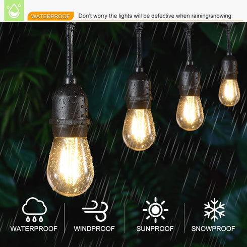 Shatterproof S14 Replacement LED Light Bulbs, 2W, Equivalent to 11-25 Watt, Warm White 2200K, Outdoor String Lights Vintage Edison Bulb, E26 Mediu...