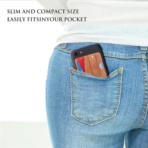 Phone Card Holder, Dual Pockets Phone Wallet Stick On with Snap Closure Adhesive Phone Wallet Work with iPhone and Most Smartphones - Brown Red Pa...