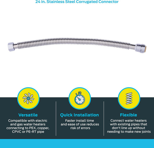 SharkBite 1 Inch x 1 Inch FIP x 24 Inch Stainless Steel Corrugated Flexible Water Softener Connector, Push to Connect Brass Plumbing Fitting, PEX ...