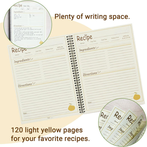 1 Pack 8.5" x 11" Recipe Book to Write in Your Own Recipes, Blank Recipe Notebook, Spiral Cookbook Recipe Journal Notebook Include 120 Recipes Pag...