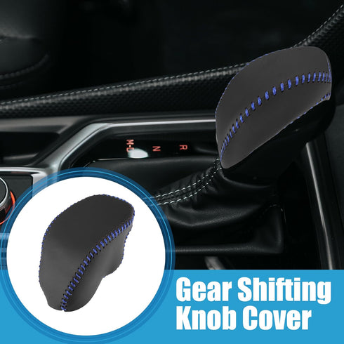Car Gear Shifting Knob Cover Automatic Transmission Lever Trim for Toyota RAV4 2019-2023 Faux Leather Black Blue Stitches...