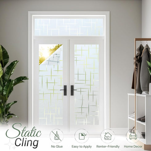 rabbitgoo Window Privacy Film Frosted Glass Window Film, Decorative Privacy Cling, UV Blocking Staic Cling Bathroom Glass Frosting Sticker, Non-Ad...