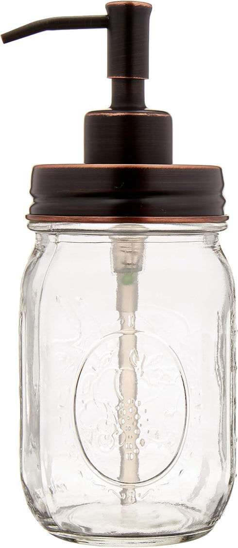 Ball Mason Jar Soap Dispenser Pump with Non-Slip Coaster, 16oz Clear Pint Ball Jar Soap Dispenser, Glass with Oil Rubbed Bronze Dispensing Lid, Ru...