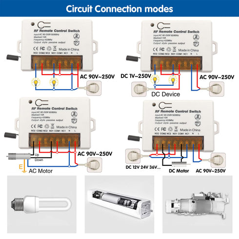 DieseRC 2 Channels Wireless Relay Remote Control Switch 433Mhz RF AC 110V 120V 220V 240V 10A Relay Receiver with 2 Transmitters Keyfob, Big Termin...
