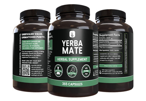 PURE ORIGINAL INGREDIENTS Yerba Mate (365 Capsules), No Magnesium Or Rice Fillers, Always Pure, Lab Verified...