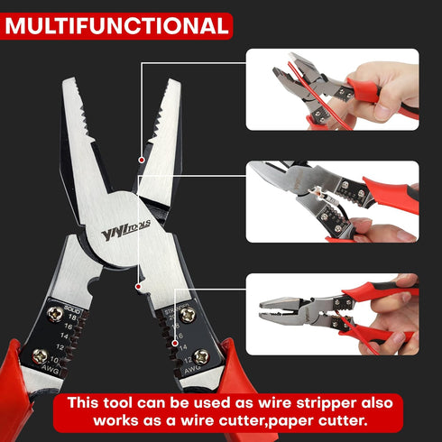 Lineman's Pliers, Combination Pliers with Wire Stripper/Crimper/Cutter Function, Heavy Duty Side Cutting High-Leverage Plier, 8-1/2 inch (HX-1-002...