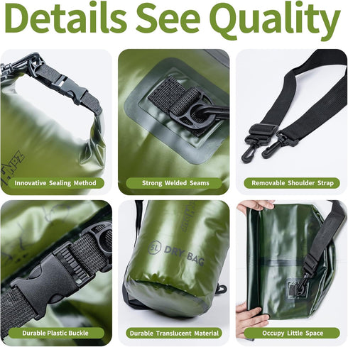 Waterproof Dry Bag - Roll Top Transparent Storage Bag,2L/5L/10L/20L,Suitable for Traveling, Swimming, Kayaking, Camping, Fishing, Rainy Day Trips...