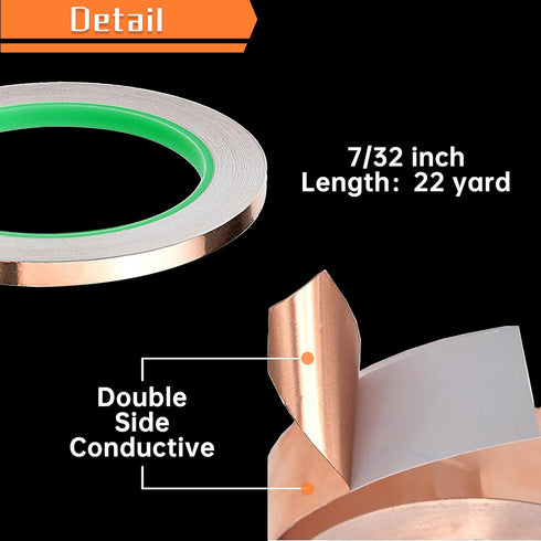 Double Sided Conductive Copper Foil Tape for Stained Glass Welding, Electrical Repairs 2Pcs (7/32 inch)...