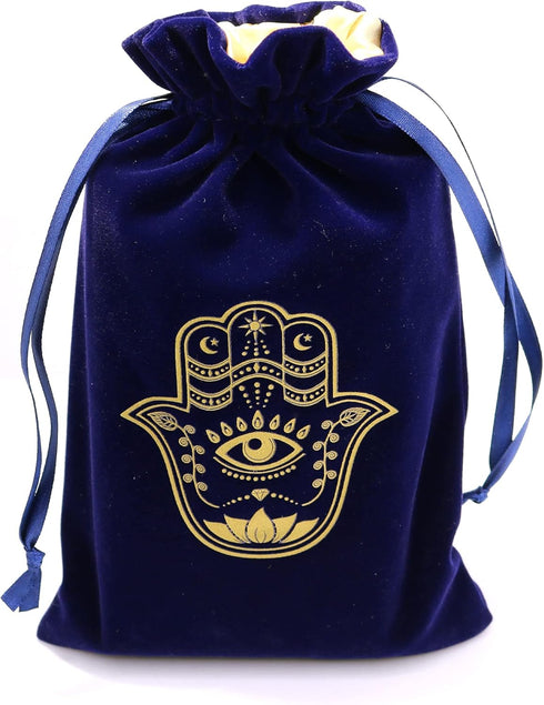 ARTSY CRAFTS 6x9" Hamsa Hand Velvet Jewelry Pouch Gift Bags, Fatima Hand Evil Eye Velvet Drawstring Oracle Tarot Card Rune bags Dice Bag (Royal Bl...