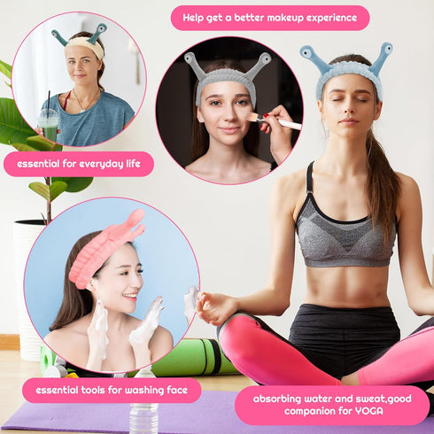 4 Packs Snail Head Bands, Headband for Washing Face, Snail Spa Hair Bands Skincare Makeup Headbands Women Cartoon Cute Coral Fleece Elastic Headba...
