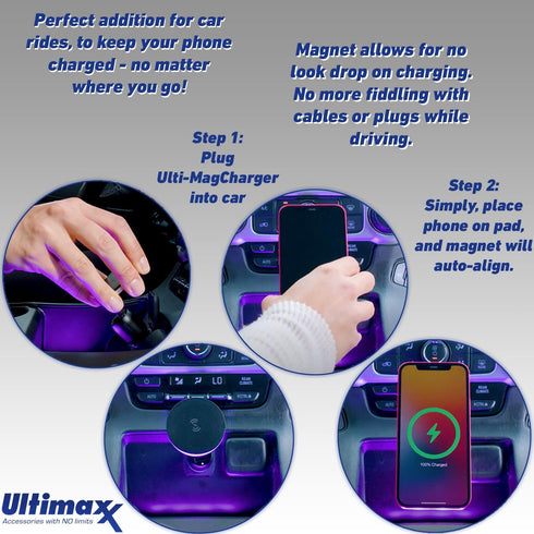 Ultimaxx USB Qi Fast Charger Pad Compatible with iPhone 14/14 Plus/14 Pro/14 Pro Max/13/13 Mini/SE 2022/12/11/X/8, Samsung Galaxy S20 Ultra/ S20/ ...