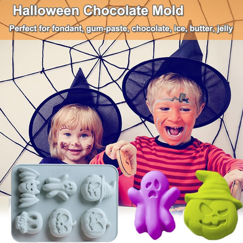 2 Pack Halloween Silicone Cake Mold Pumpkin Bat Skull Ghost Shape Silicone Mold for Chocolate Candy Gummy Jello Ice Cube Crayon Melt Biscuits, Soa...