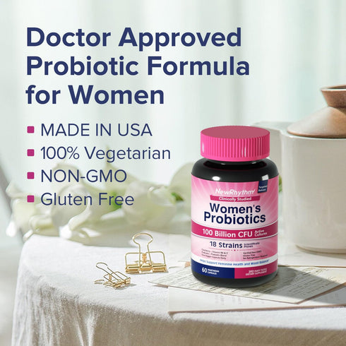 NewRhythm Probiotics for Women, P-5-P, Vitamin C & Organic Cranberry, 100 Billion CFU 18 Strains, Prebiotics & Probiotics, Vaginal Probiotics for ...
