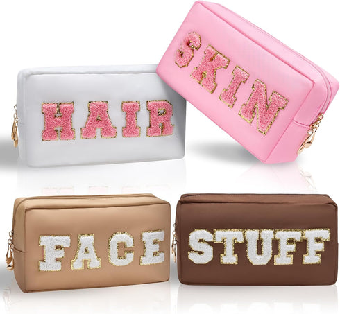 Preppy Makeup Bags Stoney Clover 4 Pcs Travel Organizer Patch Bag Large Varsity Chenille Letter Cosmetic Toiletry Preppy Stuff Cute Bags Portable ...