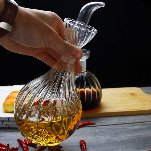 HAIZEEN 13 ounce/380 ml Olive Oil and Vinegar Dispenser Glass Cruet Decanter for Kitchen,Lab glassware seal handicraft Keeps Oil Fresh Longer,Soap...