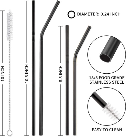 Hiware 12-Pack Black Stainless Steel Straws Reusable with Case - Metal Drinking Straws for 30oz and 20oz Tumblers Dishwasher Safe, 2 Cleaning Brus...