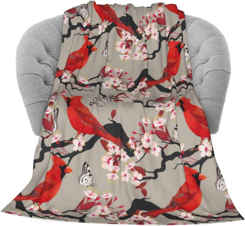 Red Cute Birds Cherry Flowers Soft Throw Blanket 40x50 inch Lightweight Warm Flannel Fleece Blanket for Couch Bed Sofa Travel Camping for Kids Adu...