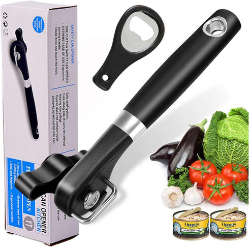 Safe Cut Smooth Edge Ergonomic Can Opener - Manual Food Grade Stainless Steel Opener for Kitchen & Restaurant Seniors And Arthritis...