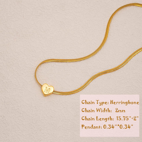 Gold Initial Heart Necklace for Women Girls 14K Gold Plated Letter Necklace Dainty Gold Herringbone Chain Heart Choker Necklace Personalized Name ...
