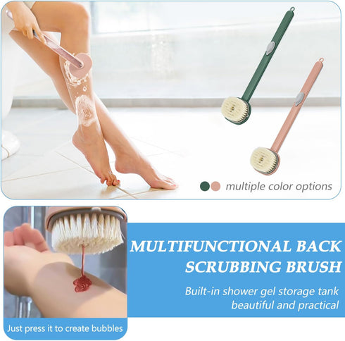 Long Handle Bath Massage Cleaning Brush, Bath Shower Brush with Soap Dispenser, Back Scrubber for Shower, Removable Back Brush Body Wash Brush, wi...