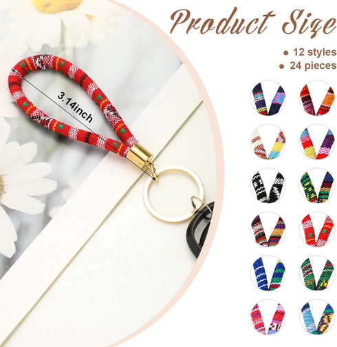 Junkin 24 Pcs Boho Surfer Key Chain with Golden Key-ring Bulk for Women Men Hippie Keychain Summer Festival Decorative Accessories Handmade Cute K...