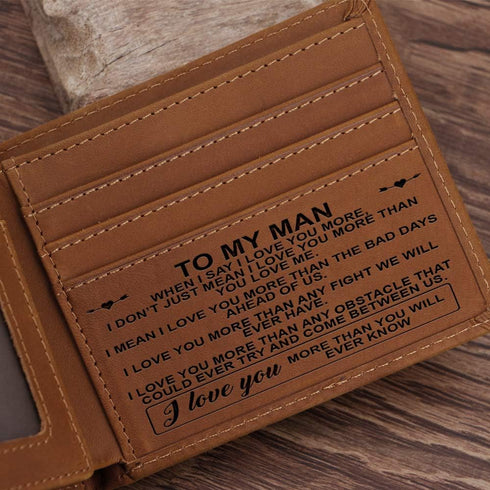 Kenon Personalized Leather Wallet To My Man, Engraved RFID Blocking Bifold Stylish Brown Wallet For Man Valentine's Day Birthday Christmas Gifts...