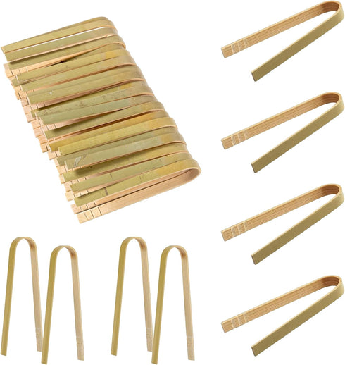 20 Pieces 10 cm Disposable Bamboo Tongs Kitchen Utensils Bread Tongs Natural Bread Tongs for Fruits Tea Toasted Bread Kitchen...