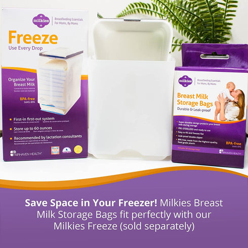 Fairhaven Health Milkies Breast Milk Storage Bags, 50 Count, Presterilized and BPA Free, No Leak and No Break, Easy to use, Freeze up to 6 Ounces...