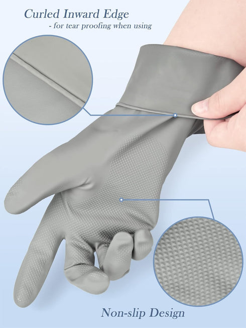 Cleanbear Cleaning Gloves Latex Free Rubber Gloves Reusable Lightweight and Durable Set of 3 with 2 Pairs of Gray Gloves and 1 Pair of White (12 I...