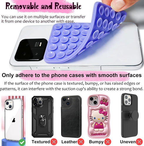 2 Pack Silicone Suction Cup Phone Case Mount Double Sided, Non Slip Phone Accessories for CellPhone, Hands-Free Strong Grip Silicon Phone Holder f...