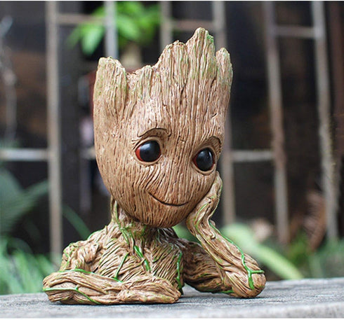 Baby Groot Pen Pot Tree Man Pens Holder or Flower Pot with Drainage Hole Perfect for a Tiny Succulents Plants 6" (Grayish Brown)...