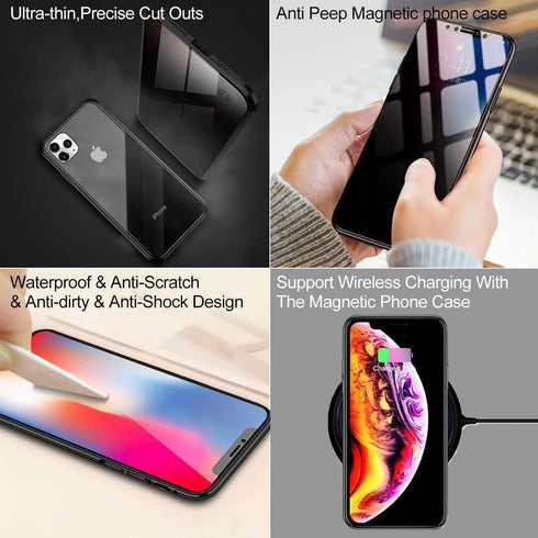 Privacy Magnetic Case for iPhone 12/12 Pro, Anti peep Magnetic Adsorption Cover Front & Back Tempered Glass Full Screen Covered, Privacy Screen Pr...