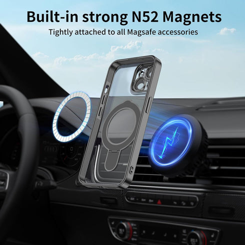 MANLENO Magnetic Case for iPhone 15 Case Magsafe with Invisible Kickstand Plating 10FT Shockproof Soft Rubber Clear Protective Phone Case (Black)...