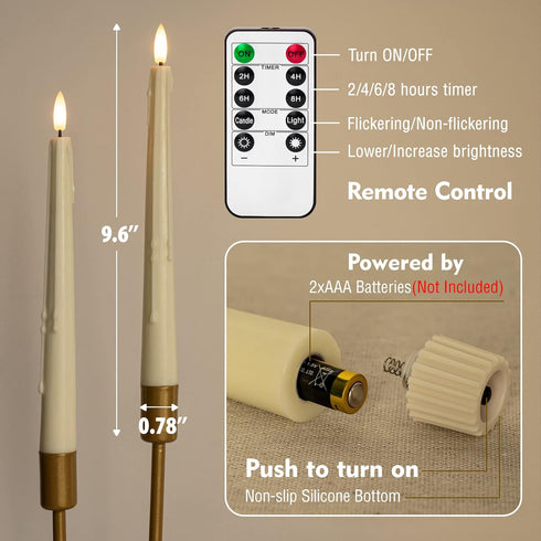 Real Wax Flameless Taper Candles with Remote, 9.6 Inches LED Window Candles 3D Wick Flickering Battery Operated Candles, Wax Drip, Set of 2 for Ch...