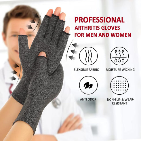 2 Pairs Arthritis Compression Gloves for Women Men, Carpal Tunnel Pain Relief, Fingerless for Typing Both Hands...