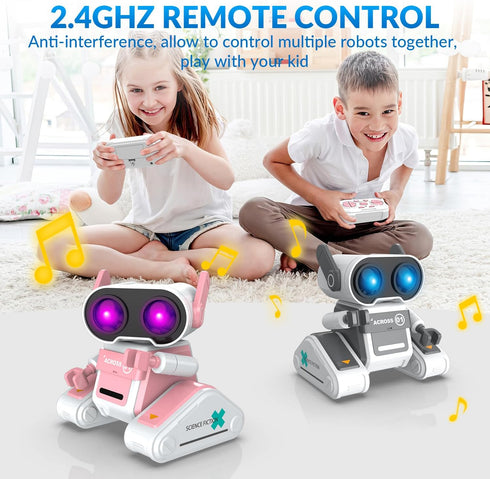 RC Robot Toys for Kids, Rechargeable Remote Control Robot Toy for Boys & Girls, with Auto Demo, Dance Moves, Music, Shining 7 Colors LED Eyes & Fl...