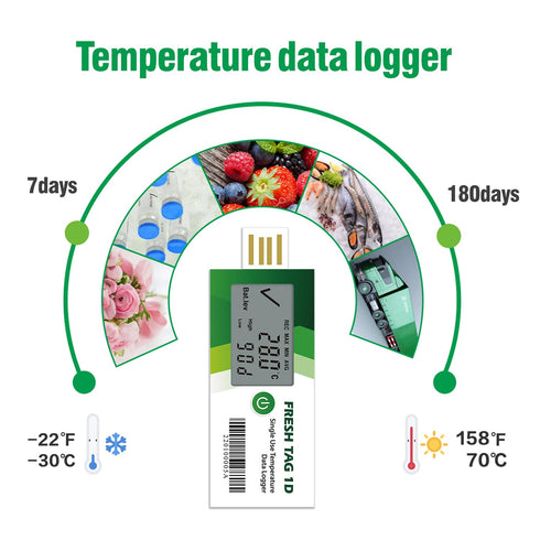Freshliance Temperature Data Logger LCD Single Use with PDF Report 7Days 1Pack Fresh Tag1D...