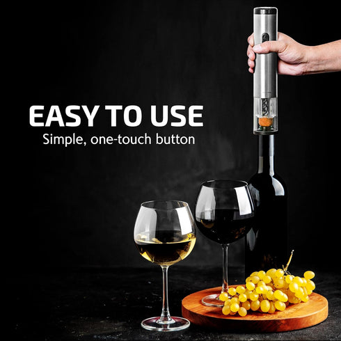 OVENTE Electric Wine Opener with Foil Cutter, Battery Operated and One Click Button, Automatic Bottle Corkscrew Remover for Home Entertaining, Kit...
