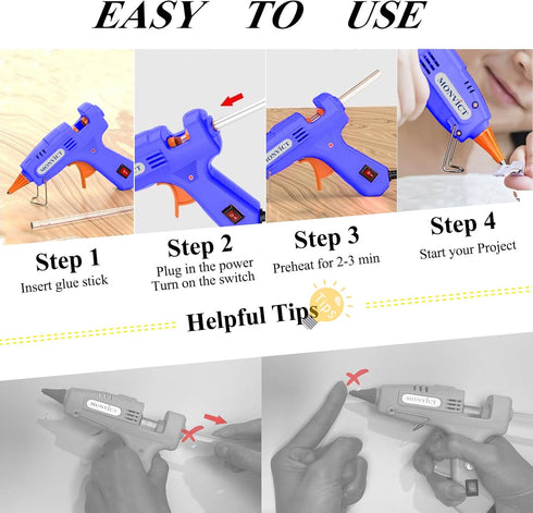 MONVICT Hot Glue Gun Kit, Mini Glue Gun with Carrying Case,20 Pcs Premium Glue Sticks, 10 Pcs Wood Craft sticks, Fast Preheating Hot Melt Glue Gun...