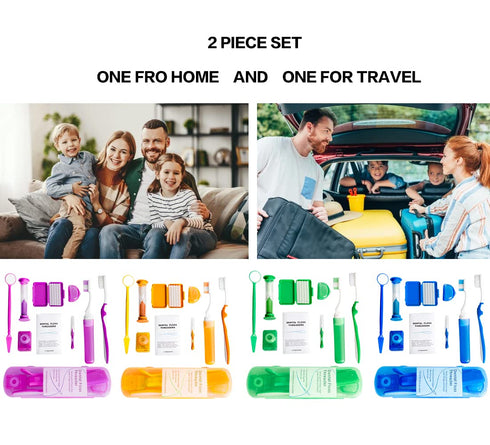 Portable Orthodontic Oral Care Kit - 2Pack - Travel Kit for Patients, Interdental Brushing Wax Floss Toothbrush Cleaning(Purple & Orange)...