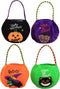 4 Styles Halloween Goody Bags Trick or Treat Candy Bags Velvet Tote Bags Gift Basket for Kids Party Favor, Pumpkin Ghost Black Cat Witch Halloween...