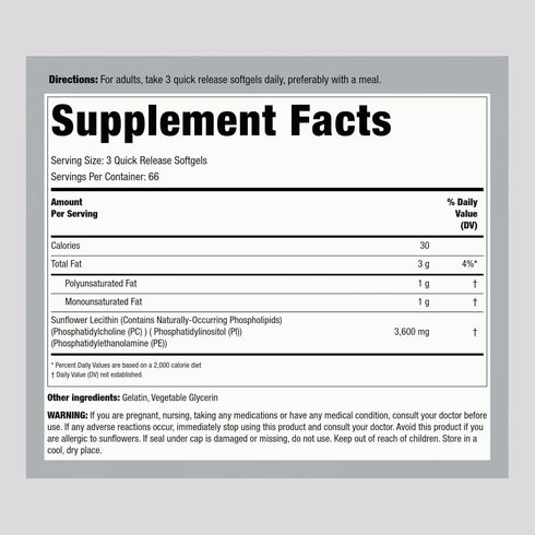 Piping Rock Sunflower Lecithin Softgel Capsules | 200 Count | Rich in Phosphatidylcholine | Soy Free, Non-GMO, Gluten Free...