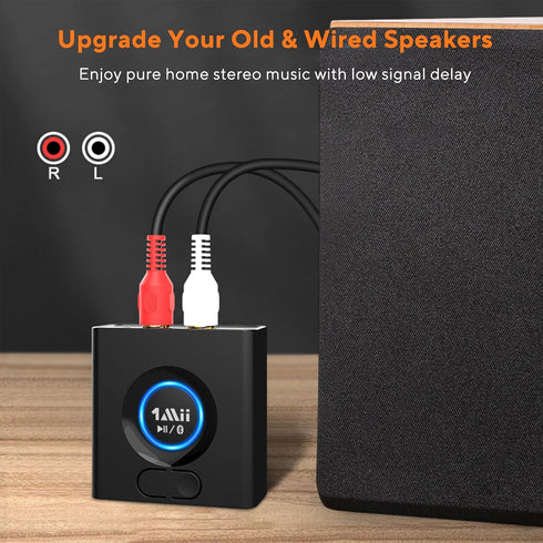 1Mii Bluetooth 5.0 Audio Receiver, Wireless Audio Adapter for Home Stereo Music Streaming System with 3.5 mm RCA, Bass Mode, 12hrs Playtime(Upgrad...