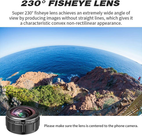 3 in 1 Lens Kit for iPhone and Android, 15X Macro Lens + 0.5X Wide Angle Lens + 230° Fisheye Lens, Phone Camera Lens, Color Black......